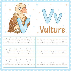 Letter V Tracing Worksheet Cute Vulture Alphabet Printable for Kids