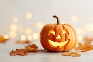Glowing carved pumpkin for Halloween celebration