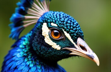 Obraz premium Colorful peacock with vibrant blue and green feathers and striking orange eye