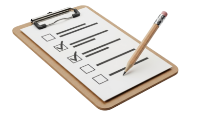 Isolated Clipboard with Pencil and Checklist