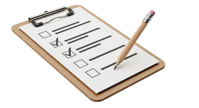 Isolated Clipboard with Pencil and Checklist