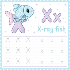 Letter X Tracing Worksheet Cute X-ray fish Alphabet Printable for Kids