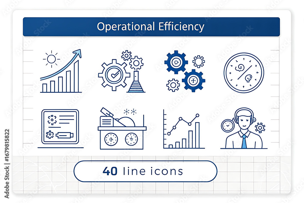 Poster a collection of operational efficiency line icons representing business and management concepts show