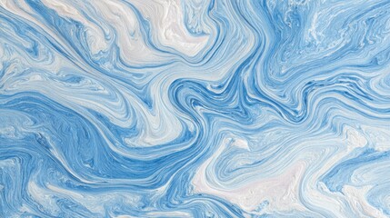 Obraz premium Swirling abstract art with blended light blue and white paint, forming marble-like patterns