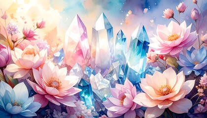 Fototapeta premium Vibrant crystals amidst delicate flowers