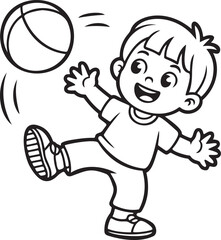 Cartoon Child Playing with Ball Line Art Coloring Page