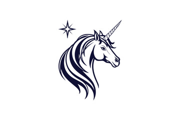 unicorn outline clip art silhouette vector illustration on white background