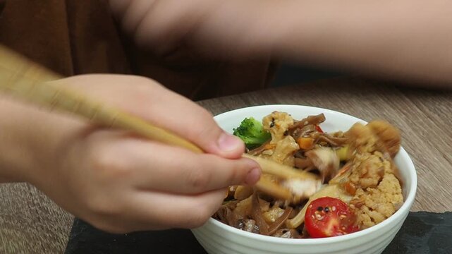 Schezwan Noodles or Vegetable Hakka Noodles or Chow Mein in white bowl. Schezwan Noodles is indo-chinese cuisine hot dish with udon noodles, vegetables and chilli sauce with meat, Japanese food
