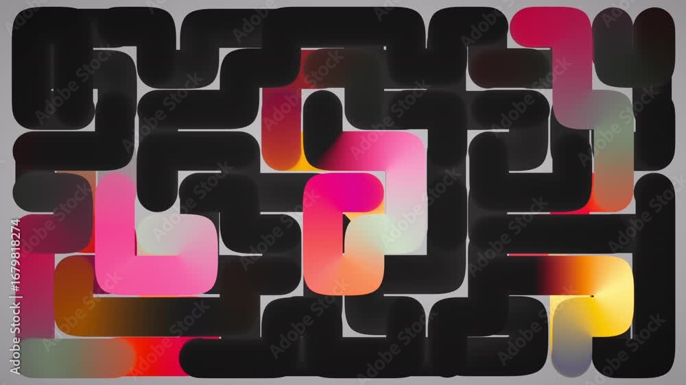 Aufkleber looping 3d animation. abstract geometric background of multicolored maze changing colors, modern lab