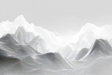 Fototapeta premium Abstract gray and white layered mountain landscape with contour lines creating an illusion of depth and topographic terrain in a minimalist style