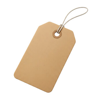 Empty kraft paper gift tag with string for product labeling and branding on a plain surface transparent background