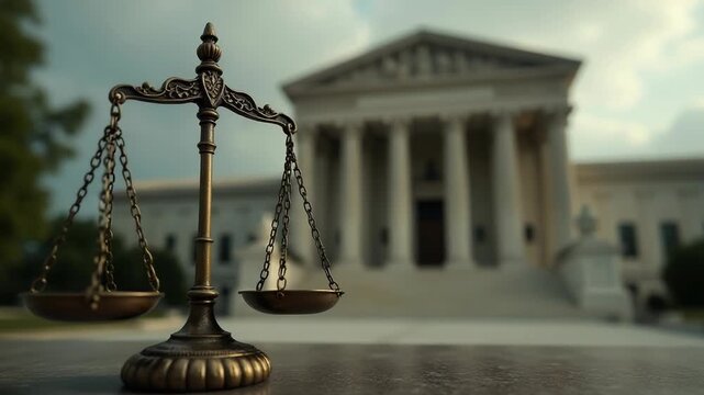 A scale of justice sitting on a table, often used as a symbol for fairness and equality