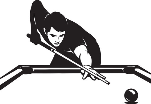 Billiards Player Silhouette Vector Man Playing Snooker with Cue and Ball, Sports, Recreation, Gaming, and Leisure Icon