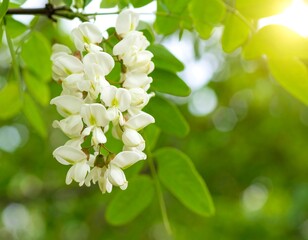 White flowers in a lush green setting