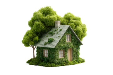 Eco Green House Covered in Vines on Transparent Background