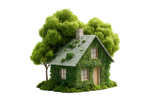Eco Green House Covered in Vines on Transparent Background