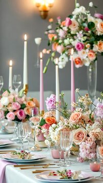 Elegant candlelit floral arrangement centerpiece at romantic dining event