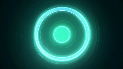 Glowing teal and cyan circles pulsate and rotate on a dark background. This abstract, futuristic animation suggests technology and energy.