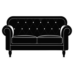 Black Leather Sofa Side View Vector Illustration Minimal Style