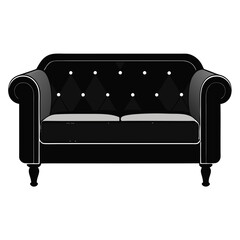 Black Leather Sofa Side View Vector Illustration Minimal Style