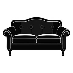 Black Leather Sofa Side View Vector Illustration Minimal Style