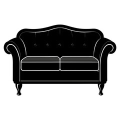 Black Leather Sofa Side View Vector Illustration Minimal Style