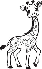 Cute giraffe cartoon line art illustration vector