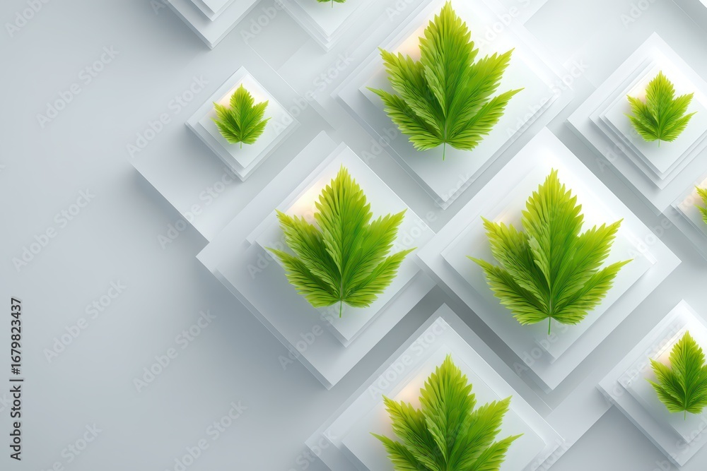 Poster botanical pattern on an abstract background, showcasing vibrant green maple leaves, creating a minim