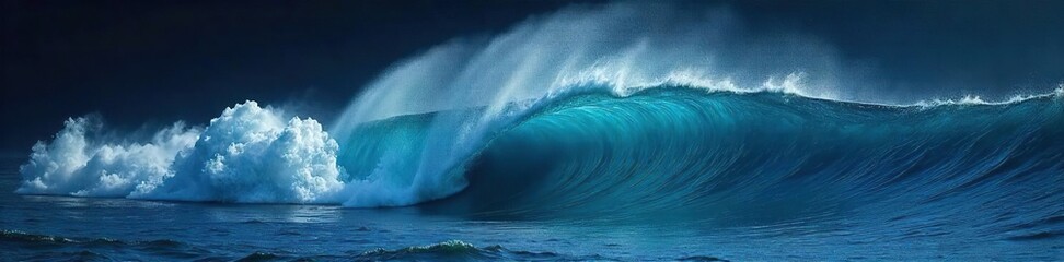 Fototapeta premium Abstract ocean wave, boundless and powerful, crashing over a dark horizon A feeling of immense power and freedom Perfect for concepts of infinity, nature, and the sublime , foam, wave