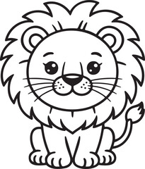 Cute lion cartoon line art illustration vector