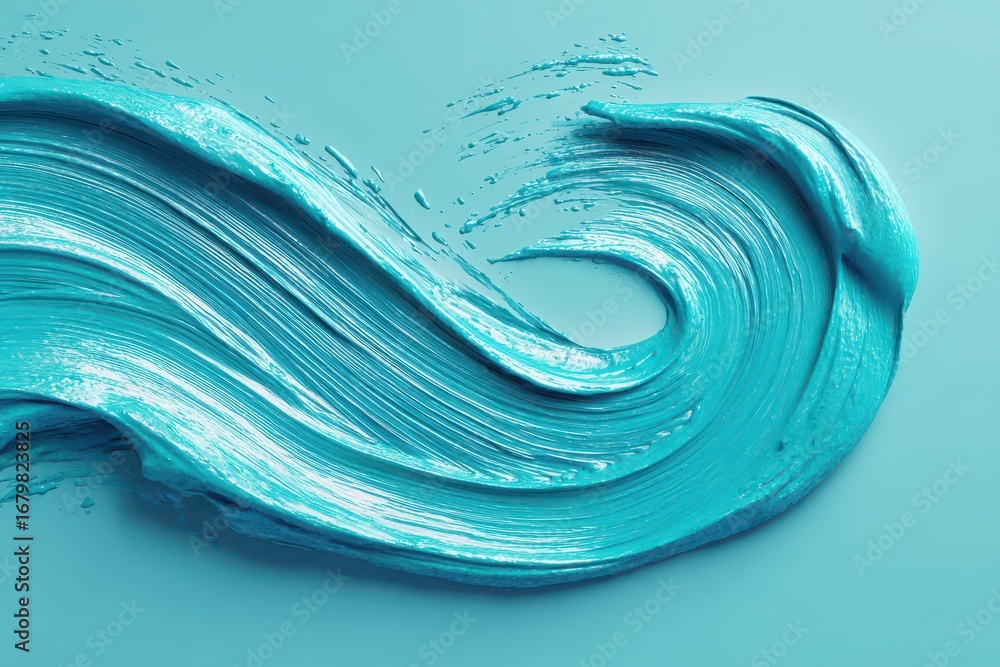 Poster a textured teal paint stroke against a soft background, creating a visual of movement and depth, a s