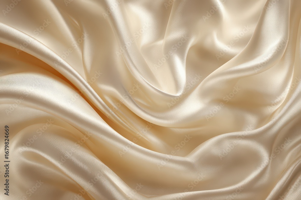 Poster luxurious creamy satin fabric with soft folds and gentle light reflecting, creating a feeling of ele