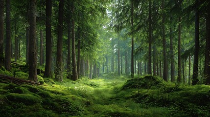 Obraz premium green forest in the morning