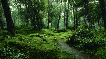 Obraz premium green forest in the morning