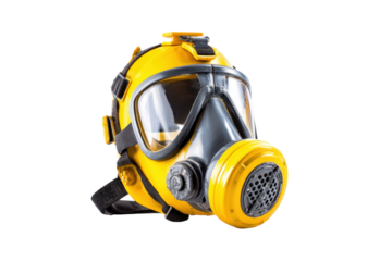 Yellow Full-Face Gas Mask Respirator on Transparent Background