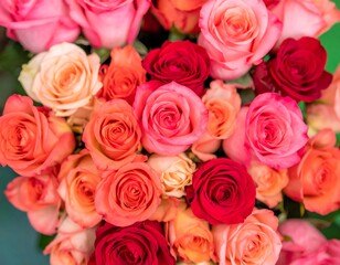 Fototapeta premium Vibrant bouquet of roses in various shades