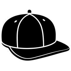 Flat Brim Snapback Hat Black Silhouette Vector on White Background