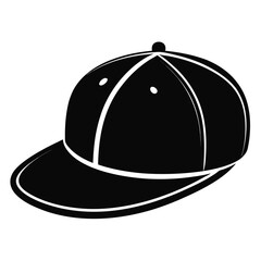 Flat Brim Snapback Hat Black Silhouette Vector on White Background
