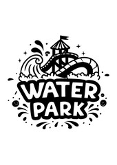 Water Park Logo with Slide and Wave Illustration