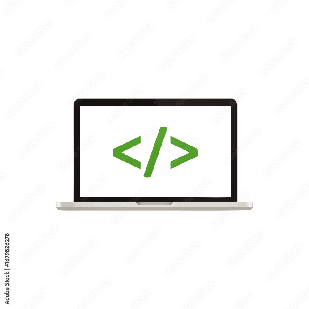 Fototapete laptop displaying code symbols on the screen, representing software development and technology.