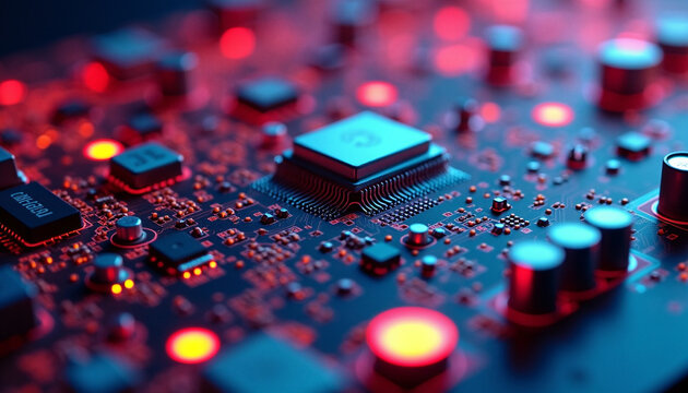 Close-Up of a Computer Microprocessor Chip on Circuit Board