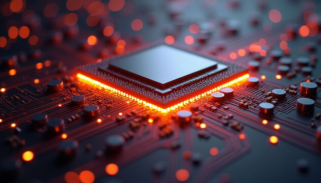 Close-up of a Microchip on a Computer Circuit Board