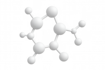 White molecule model illustrating atoms and chemical bonds on a transparent background, ideal for scientific or educational projects