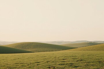 Obraz premium Rolling hills, farmland sunset, pastoral scene, peaceful background, website banner