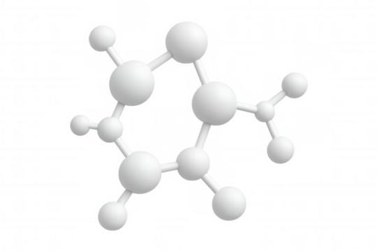 White molecule model illustrating atoms and chemical bonds on a transparent background, ideal for scientific or educational projects