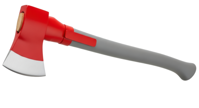 Isolated Red Axe with Gray Handle