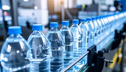 The process of packaging mineral water in plastic bottles
