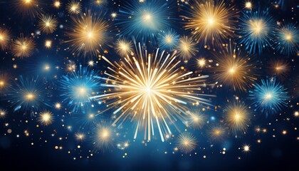 Naklejka premium firework burst overlay of twinkling stars against a dark blue background radiant glow fireworks starburst