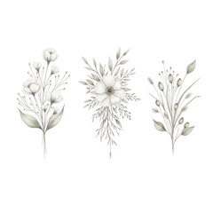 Obraz premium Monochromatic floral arrangements isolated on transparent background