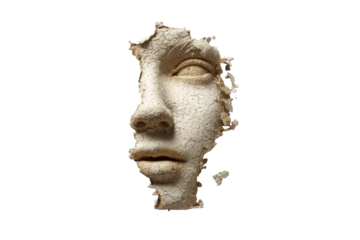 Cracked Sculpted Face Fragment on Transparent Background